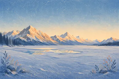 Frozen Alpine Lake with Golden Mountain Reflection
