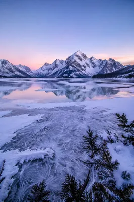 Frozen Alpine Lake at Blue Hour