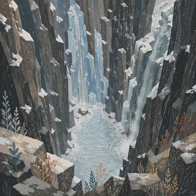 Frozen Waterfall in Winter Rocky Gorge