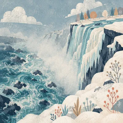Frozen Waterfall in Icy Winter Blues