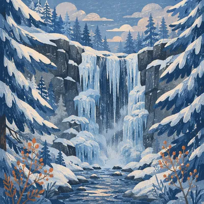 Frozen Blue Waterfall in Winter Gorge