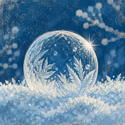 Frozen Soap Bubble on Winter Snow