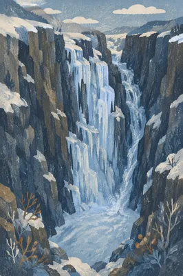 Frozen Waterfall in Winter Rocky Gorge