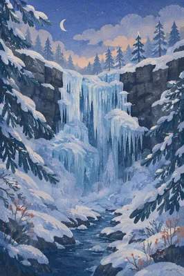 Frozen Blue Waterfall in Winter Gorge