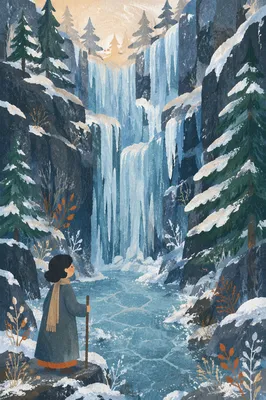 Frozen Blue Waterfall in Winter Ravine
