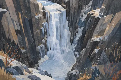 Frozen Waterfall in Blue Winter Gorge