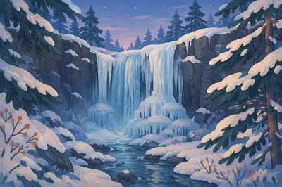Frozen Blue Waterfall in Winter Gorge