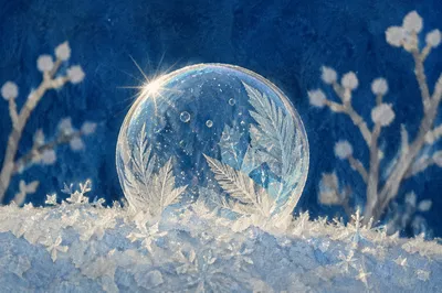 Frozen Soap Bubble in Blue Winter
