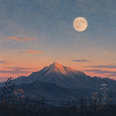 Full Moon Over Twilight Mountain Silhouette