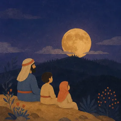 Amber Full Moon Above Mountain Silhouette