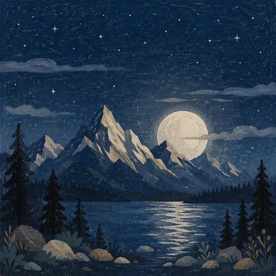 Full Moon Over Mountain Silhouette Night