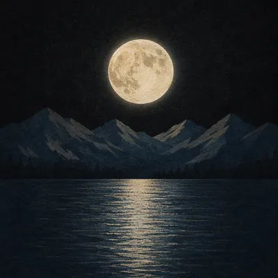 Full Moon Over Mountain Lake Night