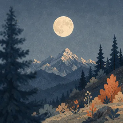 Full Moon Over Mountain Silhouette Night