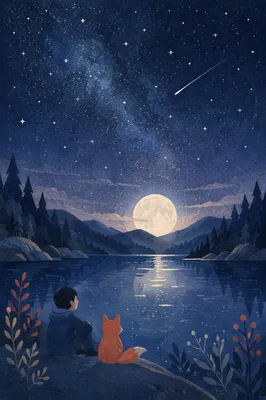 Full Moon Rising Over Mountain Lake