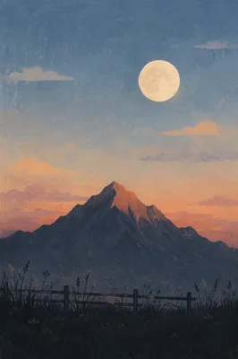 Full Moon Over Twilight Mountain Silhouette
