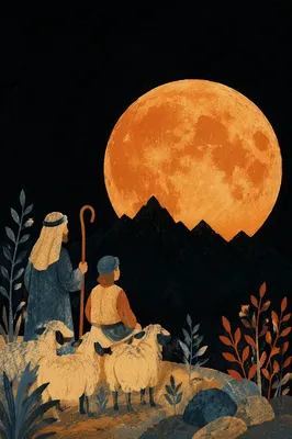 Amber Full Moon Over Mountain Silhouette