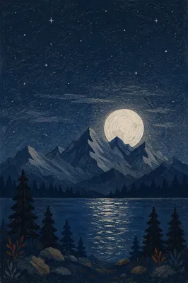 Full Moon Over Mountain Night Lake