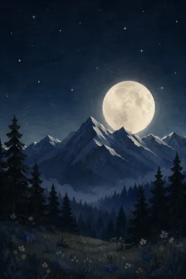 Full Moon Over Mountain Silhouette Night