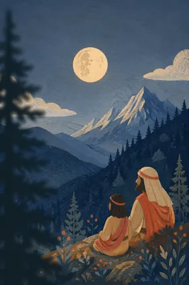 Full Moon Over Mountain Silhouette Night