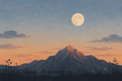 Full Moon Rising Over Twilight Mountains