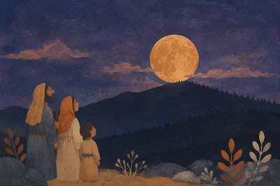 Amber Full Moon Over Mountain Silhouette