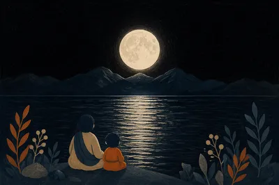 Full Moon Over Mountain Night Reflection