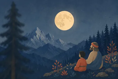 Full Moon Rising Above Mountain Silhouette