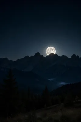 Full Moon Over Mountain Silhouette Night