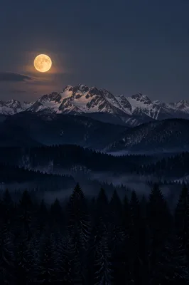 Full Moon Over Blue Mountain Silhouette
