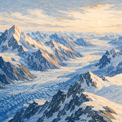 Remote Glacier Mountains in Golden Winter Light