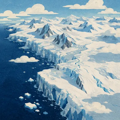Remote Glacier Mountains Above Deep Blue Ocean