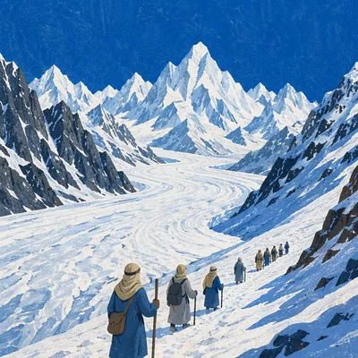 Remote Glacier Mountain Vista in Blue Light