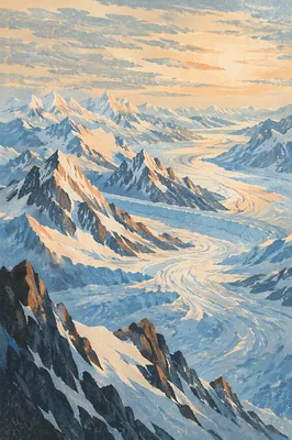Remote Glacier Mountains in Golden Winter Light