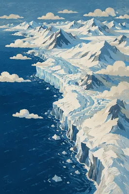 Remote Glacier Mountains Above Deep Blue Ocean