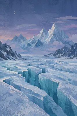 Remote Glacier Blue Mountain Landscape at Twilight
