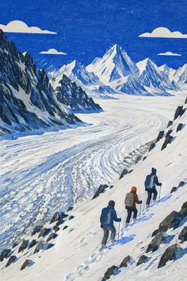 Remote Glacier Mountain Panorama Under Blue Sky
