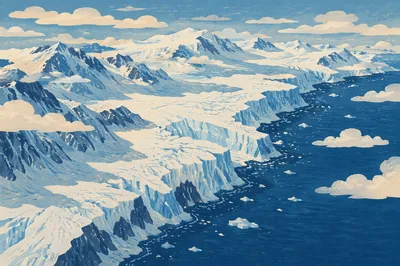 Remote Glacier Mountains Above Deep Blue Ocean