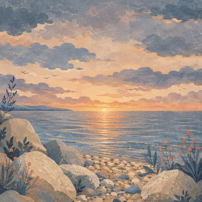 Golden Sunrise Over Calm Ocean Horizon