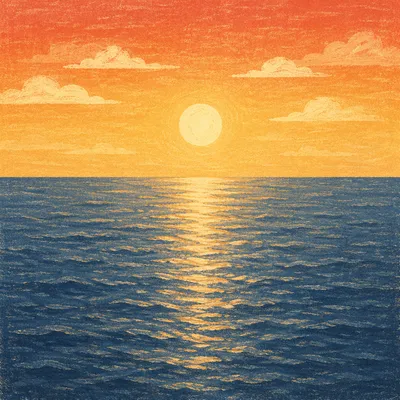 Golden Sunrise Over Calm Ocean Horizon