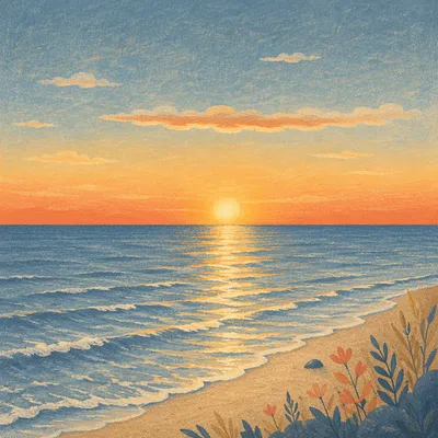 Golden Sunrise Over Calm Ocean Horizon
