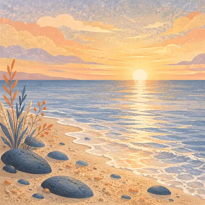 Golden Sunrise Over Calm Ocean Horizon