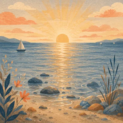 Golden Sunrise Over Calm Ocean Horizon