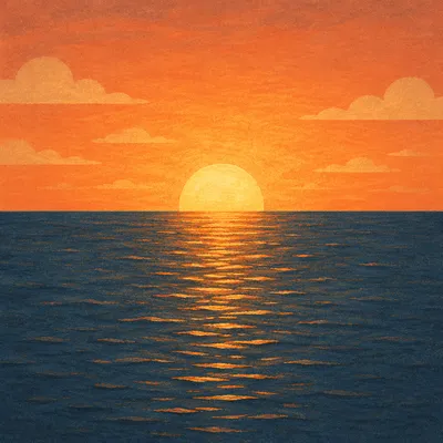 Golden Sunrise Over Calm Ocean Horizon