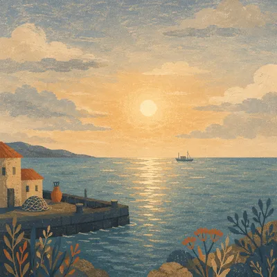 Golden Sunrise Over Calm Ocean Horizon