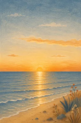 Golden Sunrise Over Calm Ocean Horizon