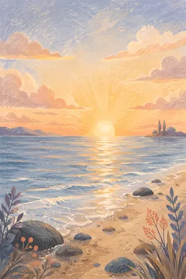 Golden Sunrise Over Calm Ocean Horizon