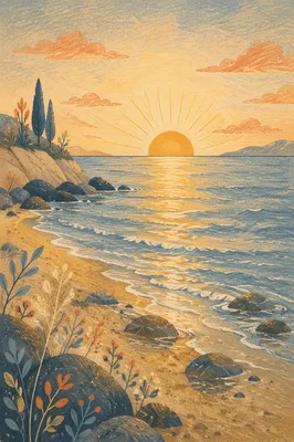 Golden Sunrise Over Calm Ocean Horizon