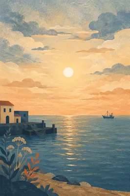 Golden Sunrise Over Calm Ocean Horizon