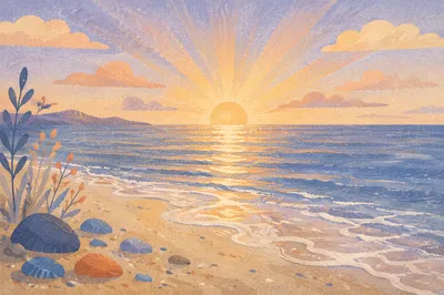 Golden Sunrise Over Calm Ocean Horizon