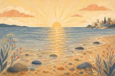 Golden Sunrise Over Peaceful Ocean Horizon